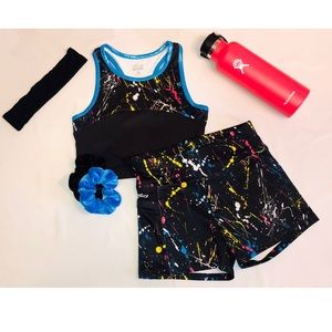 Paint splatter sports bra and shorts set
